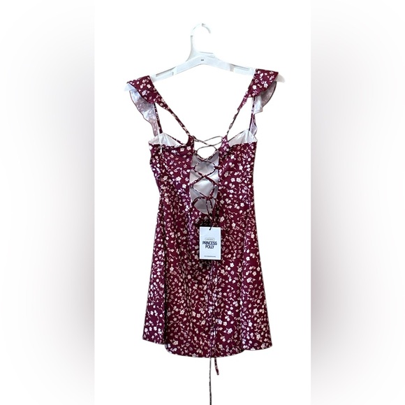 Princess Polly Burgundy Floral Mini Dress,Size 4 - Picture 7 of 11